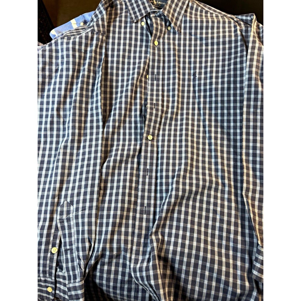 Ralph Lauren Blake Men's L Blue Plaid Long Sleeve Button-Down Woven Cotton